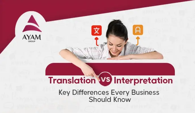 Translation vs Interpretation signs. Lady in between
